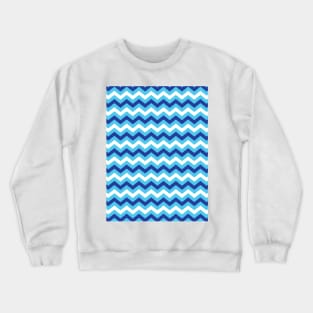 Light Blue Dark Blue and White Chevron Zigzag Pattern Crewneck Sweatshirt